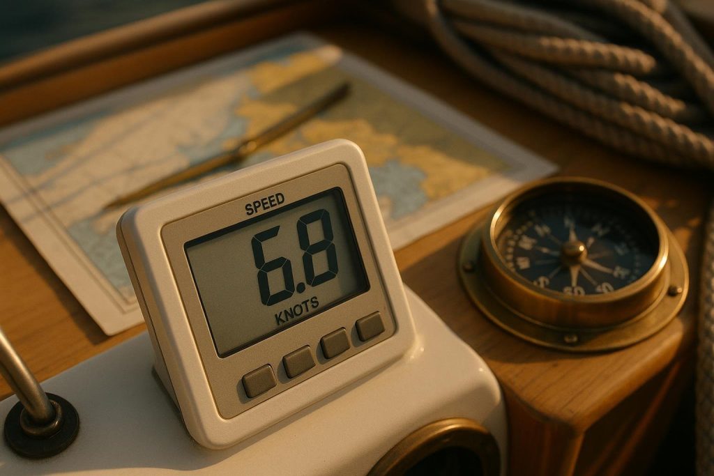 Instruments de navigation affichant la vitesse en noeuds sur un voilier